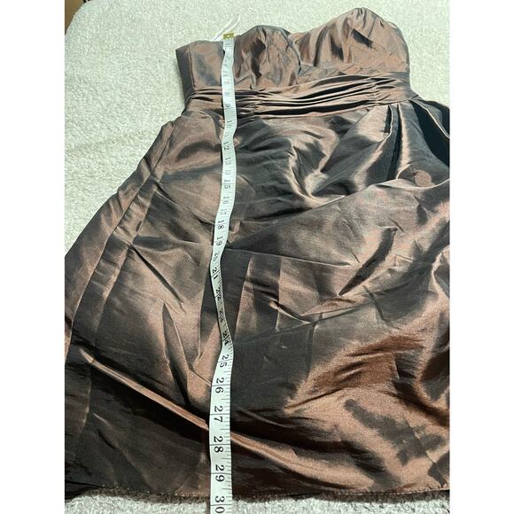 Pretty Maids Strapless Cocktail Dress Womens 10 Pleated Silky Mini Dress Brown - Picture 2 of 11
